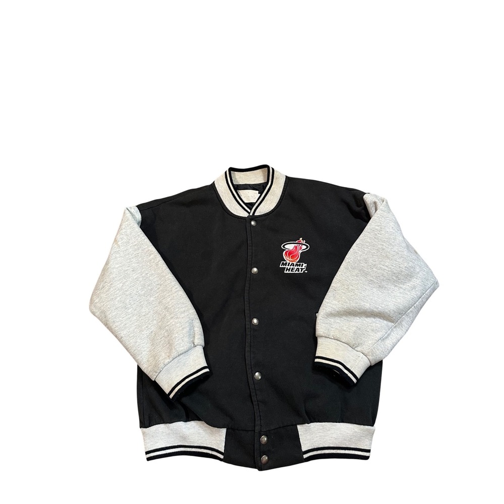 Vintage Rare Varsity Bomber Jacket Black‎ Gray Miami Heat Made in USA Mens S